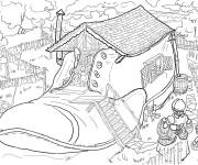 Coloriage Une vieille dame qui habitait dans une chaussure