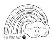 Coloriage Arc-en-ciel avec nuage souriante
