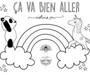 Coloriage Ca va bien aller arc en ciel avec licorne et panda