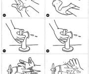 Coloriage Comment se laver les mains étape par étape Covid-19