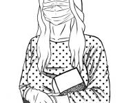 Coloriage et dessins gratuit Fille masqu&eacute;e pendant la quarantaine à imprimer