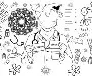 Coloriage Th&egrave;me de virus Covid avec des motifs &agrave; colorier