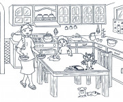 Coloriage Le fils aide sa M&egrave;re &agrave; La Cuisine