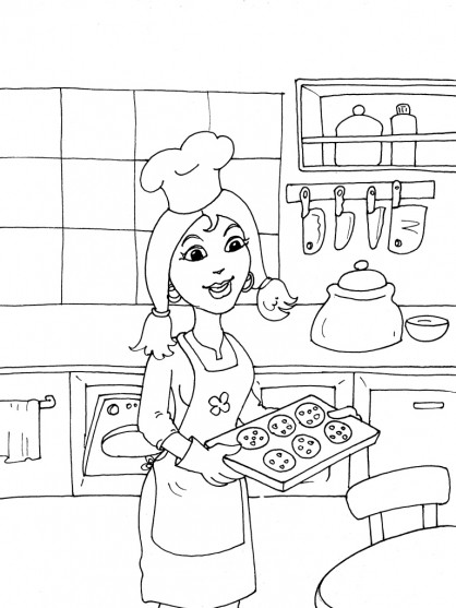 Coloriage et dessins gratuits Maman Prépare des Biscuits à La Cuisine à imprimer