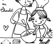 Coloriage Maman prépare un gâteau avec sa fille