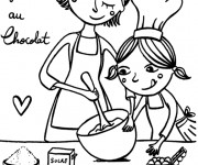 Coloriage Maman pr&eacute;pare un g&acirc;teau avec sa fille