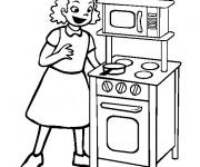 Coloriage Paysage La M&egrave;re &agrave; La Cuisine