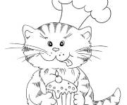 Coloriage Chat mignon aime le cupcake