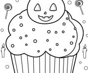 Coloriage Citrouille d'Halloween sur cupcake