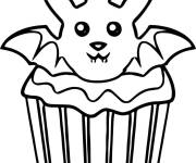 Coloriage Cupcake avec chauve-souris pour le Halloween