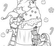 Coloriage Cupcake avec des elfes