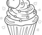 Coloriage Cupcake avec étoiles et cœur