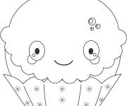 Coloriage Cupcake avec visage kawaii
