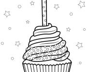 Coloriage Cupcake d'anniversaire avec une bougie