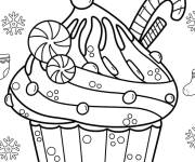 Coloriage Cupcake de Noël avec des cannes de bonbon