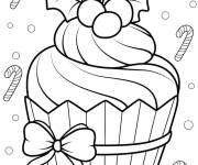 Coloriage Cupcake de Noël avec ruban et gui