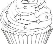 Coloriage Cupcake d&eacute;cor&eacute; avec des &eacute;toiles