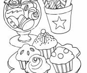 Coloriage Cupcake et g&acirc;teau en noir et blanc