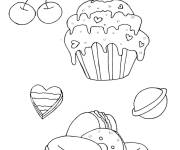 Coloriage Cupcake et gateaux aux cerise