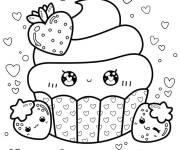 Coloriage Cupcake kawaii aux fraises pour enfant