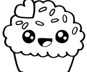 Coloriage et dessins gratuit Cupcake Kawaii d&eacute;cor&eacute; avec un c&oelig;ur à imprimer