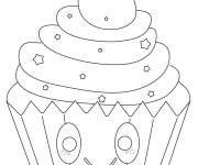 Coloriage Cupcakes kawaii avec un visage souriant