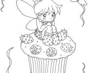 Coloriage F&eacute;e sur cupcake