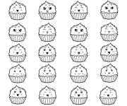 Coloriage Petits gâteaux kawaii avec diffèrent expressions