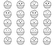 Coloriage Petits g&acirc;teaux kawaii avec diff&egrave;rent expressions