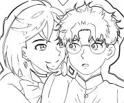 Coloriage Les amoureux Momo Ayase et Ken Takakura de Dandadan