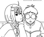 Coloriage Momo Ayase et Orakun en classe
