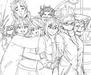 Coloriage Tous les personnages l'anime Dandadan prenant une photo