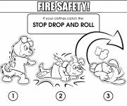 Coloriage Arr&ecirc;tez les chutes et roulez la s&eacute;curit&eacute; incendie