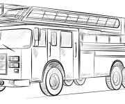 Coloriage Camion de pompiers avec &eacute;chelle en sketch