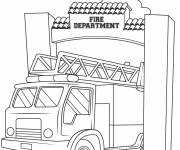 Coloriage Camion de pompiers sortant pr&eacute;cipitamment du service d'incendie
