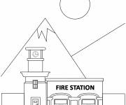 Coloriage Caserne de pompiers pour &eacute;teindre l'incendie