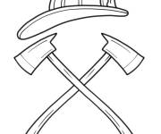 Coloriage Casque et haches de pompier