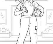 Coloriage Dame pompi&egrave;re devant le d&eacute;partement incendie