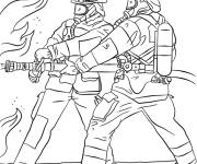 Coloriage Equipe de pompier contre l'incendie