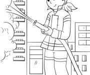 Coloriage Femme Pompier lutant l'incendie