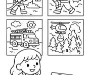 Coloriage Fille dessinant les &eacute;l&eacute;ments de d&eacute;partement incendie