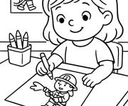 Coloriage Fille dessinant un pompier