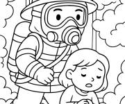 Coloriage Le pompier sauvant la fille de l'incendie