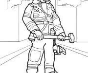 Coloriage Pompier combattant le feu