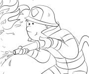 Coloriage Pompier contre le feu de bande anim&eacute;