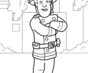 Coloriage Pompier devant le d&eacute;partement style cartoon