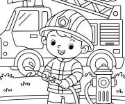 Coloriage Pompier en plein action pour les &eacute;coliers