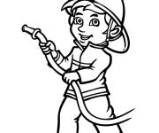 Coloriage pompier joyeux