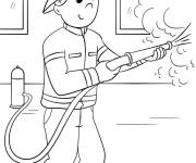 Coloriage Pompier lutant contre le feu de cartoon