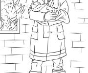 Coloriage Pompier sauve le b&eacute;b&eacute; de l'incendie